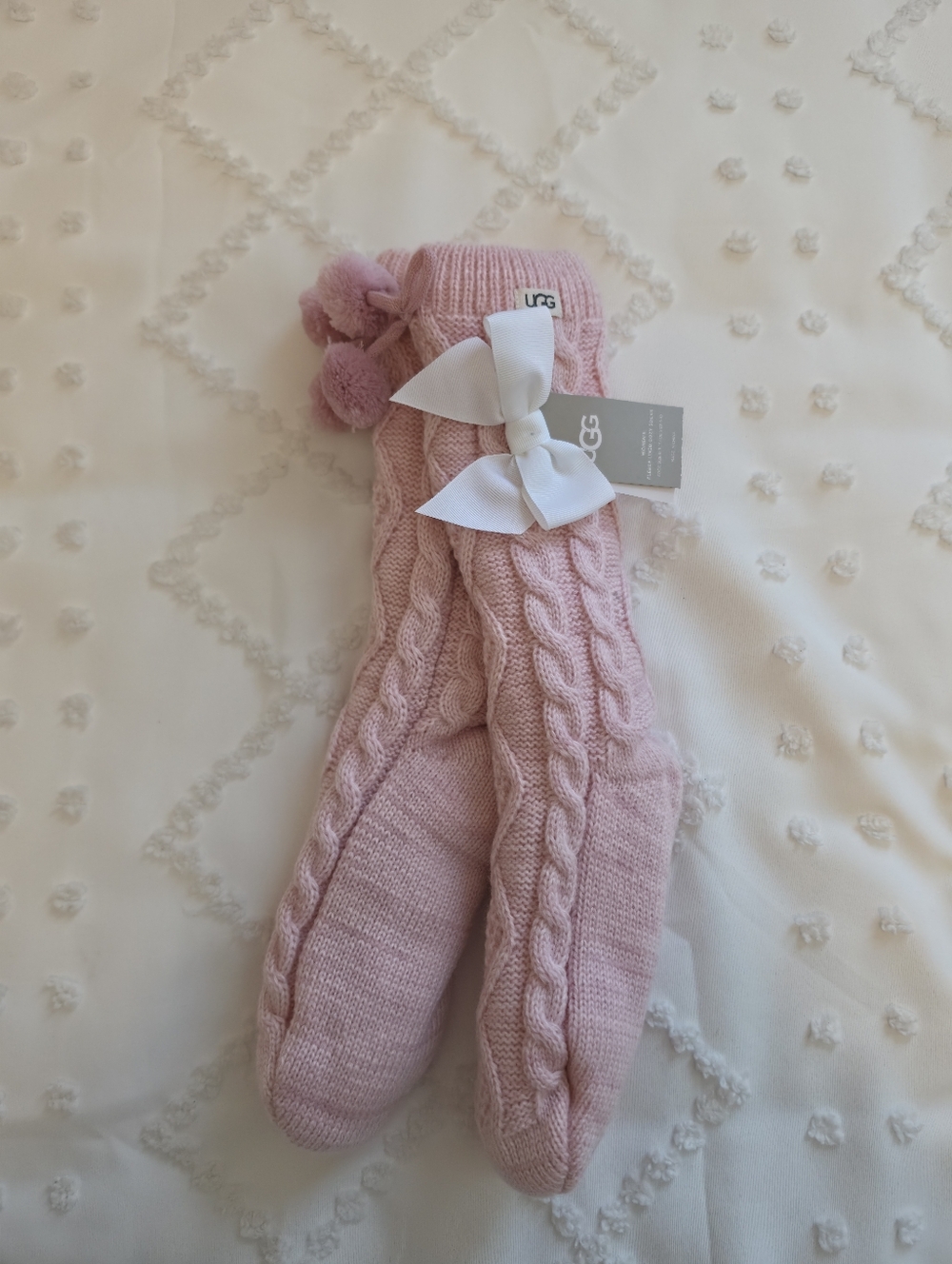 UGG Pink Cable Knit Fleece Lined Cozy Socks